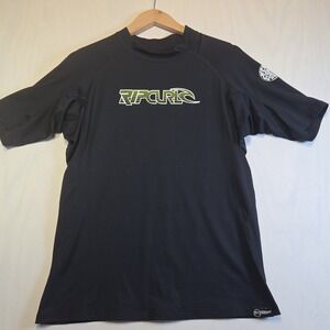 Rip Curl Rash Guard Shirt Men's XL Black Short Sleeve Surf Swim UPF 50+ UV Tee